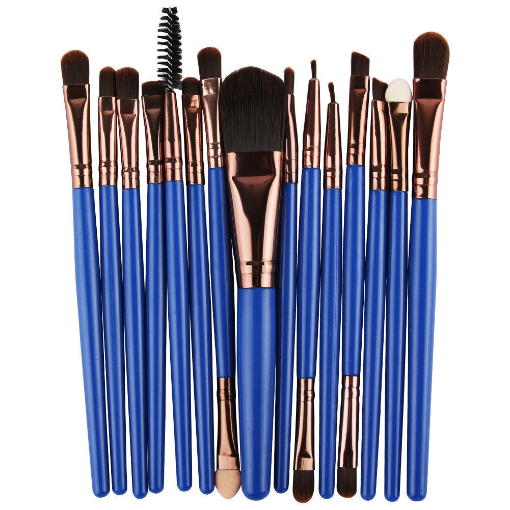 HKM-001171 Set of 15 Portable Makeup Brushes with Plastic Handles and Soft Nylon Hair