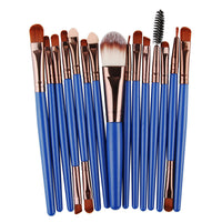 HKM-001171 Set of 15 Portable Makeup Brushes with Plastic Handles and Soft Nylon Hair