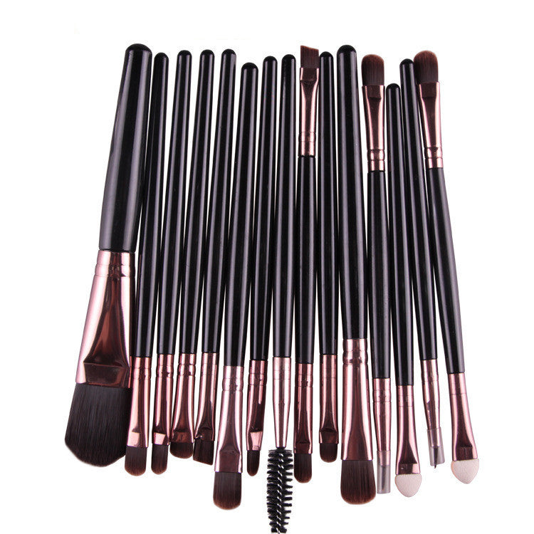 HKM-001171 Set of 15 Portable Makeup Brushes with Plastic Handles and Soft Nylon Hair