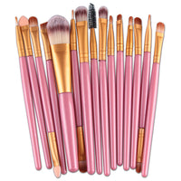 HKM-001171 Set of 15 Portable Makeup Brushes with Plastic Handles and Soft Nylon Hair