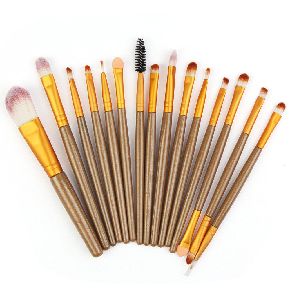 HKM-001171 Set of 15 Portable Makeup Brushes with Plastic Handles and Soft Nylon Hair
