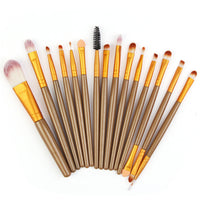 HKM-001171 Set of 15 Portable Makeup Brushes with Plastic Handles and Soft Nylon Hair