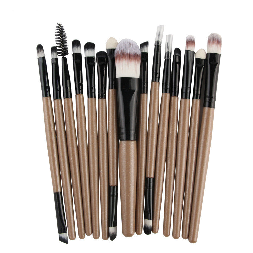 HKM-001171 Set of 15 Portable Makeup Brushes with Plastic Handles and Soft Nylon Hair