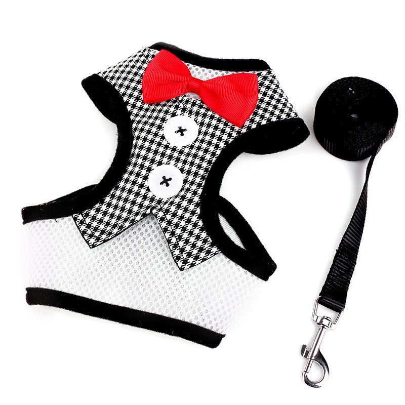 HKM-645971 Vest-Style Dog Dress with Leash for Small Dogs - Adjustable Bow Design and Comfortable Chest Straps