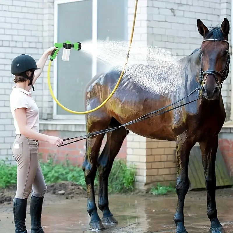 HKM-117715 High-Pressure Pet Shower Sprayer & Grooming Comb with 8 Spray Patterns, Soap Dispenser, and Garden Hose Attachment