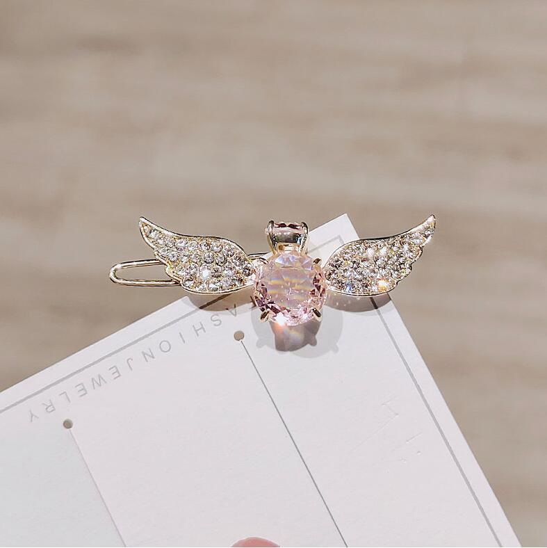 HKM-999379 Korean-Inspired Geometric Angel Wings Imitation Crystal Hairpin for Women