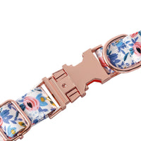 HKM-545043 Floral Cotton Dog Collar with Rose Gold Buckle in Blue and Orange - Multiple Sizes Available