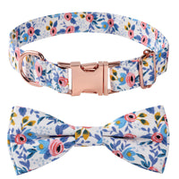 HKM-545043 Floral Cotton Dog Collar with Rose Gold Buckle in Blue and Orange - Multiple Sizes Available