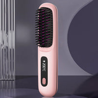 HKM-763091 Portable Cordless Hair Straightening Brush with LED Display, USB Rechargeable, Lightweight Mini Design, Advanced Ionic Technology, Scald Protection