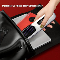 HKM-763091 Portable Cordless Hair Straightening Brush with LED Display, USB Rechargeable, Lightweight Mini Design, Advanced Ionic Technology, Scald Protection
