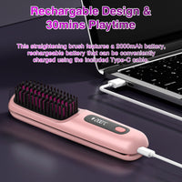 HKM-763091 Portable Cordless Hair Straightening Brush with LED Display, USB Rechargeable, Lightweight Mini Design, Advanced Ionic Technology, Scald Protection