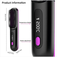 HKM-763091 Portable Cordless Hair Straightening Brush with LED Display, USB Rechargeable, Lightweight Mini Design, Advanced Ionic Technology, Scald Protection