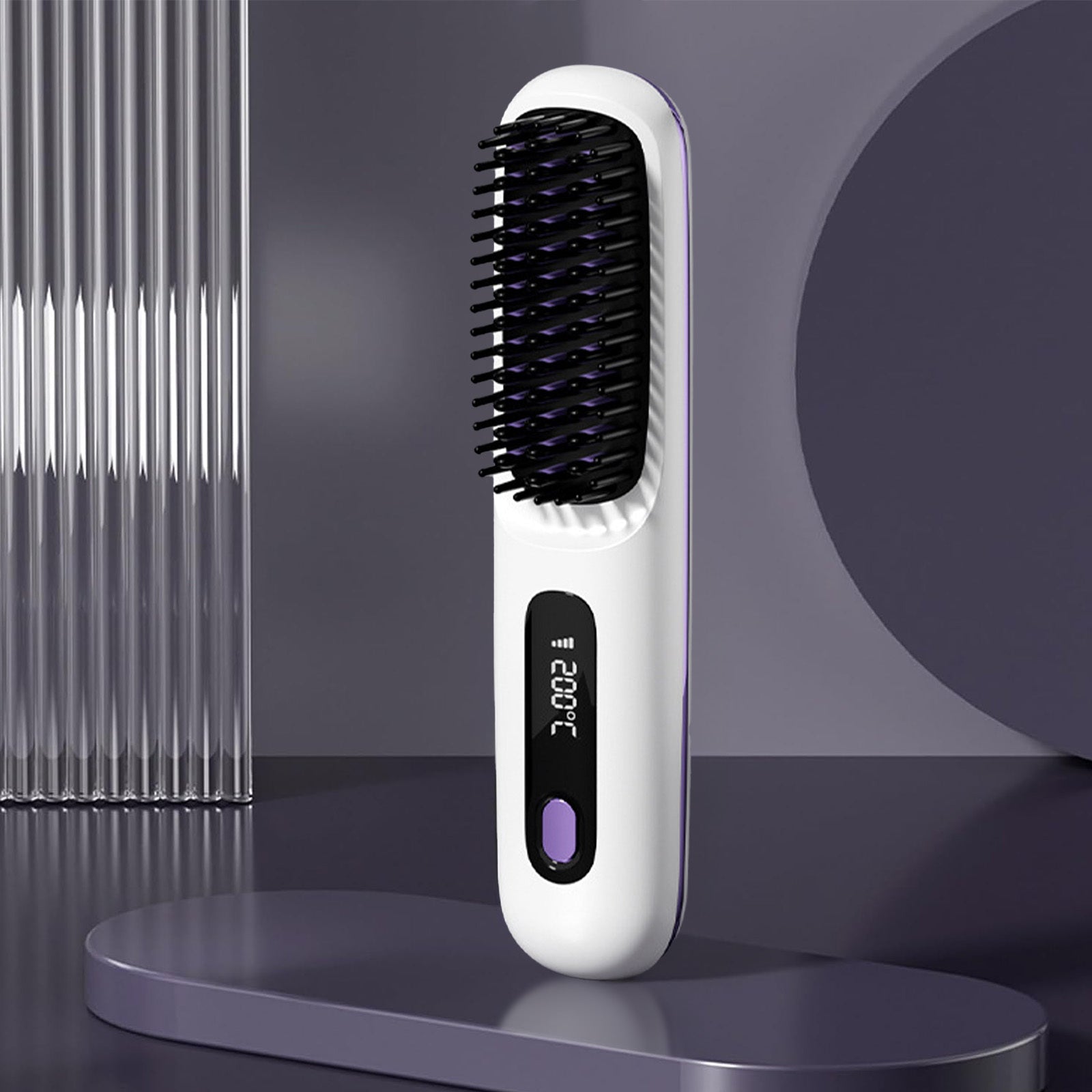 HKM-763091 Portable Cordless Hair Straightening Brush with LED Display, USB Rechargeable, Lightweight Mini Design, Advanced Ionic Technology, Scald Protection