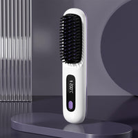 HKM-763091 Portable Cordless Hair Straightening Brush with LED Display, USB Rechargeable, Lightweight Mini Design, Advanced Ionic Technology, Scald Protection