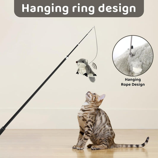 HKM-935443 Interactive Flapping Squirrel Cat Toy with Rechargeable USB, Touch Activated Plush Kicker for Indoor Play