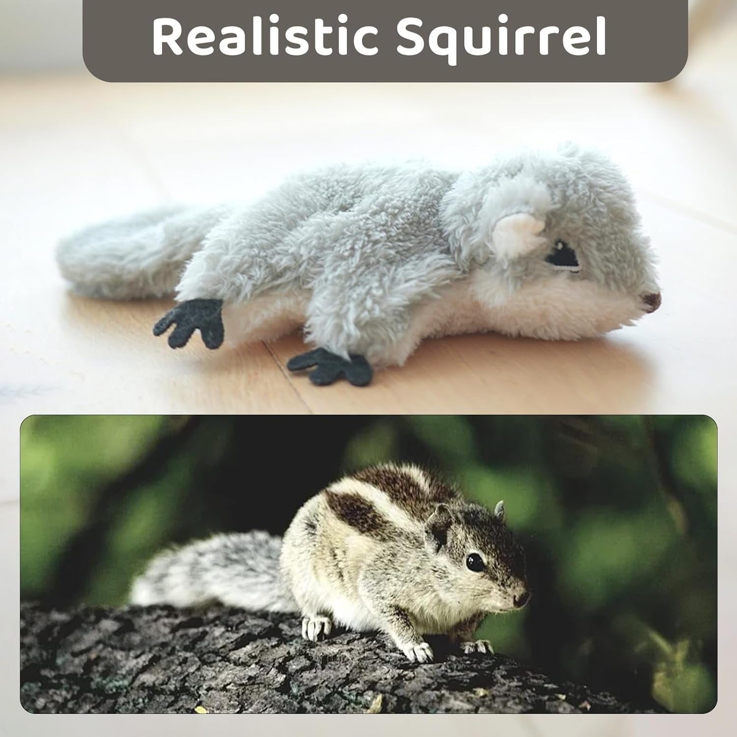 HKM-935443 Interactive Flapping Squirrel Cat Toy with Rechargeable USB, Touch Activated Plush Kicker for Indoor Play