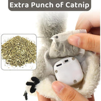 HKM-935443 Interactive Flapping Squirrel Cat Toy with Rechargeable USB, Touch Activated Plush Kicker for Indoor Play