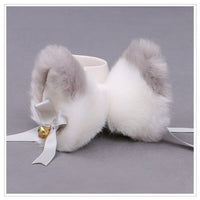 HKM-128147 Cat Ears Hairpin with Bells - Plush Anime Cosplay Hair Accessory in Gray and White