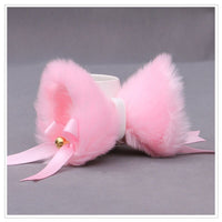 HKM-128147 Cat Ears Hairpin with Bells - Plush Anime Cosplay Hair Accessory in Gray and White