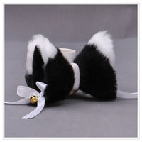 HKM-128147 Cat Ears Hairpin with Bells - Plush Anime Cosplay Hair Accessory in Gray and White