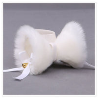 HKM-128147 Cat Ears Hairpin with Bells - Plush Anime Cosplay Hair Accessory in Gray and White