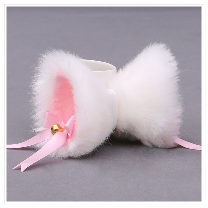 HKM-128147 Cat Ears Hairpin with Bells - Plush Anime Cosplay Hair Accessory in Gray and White