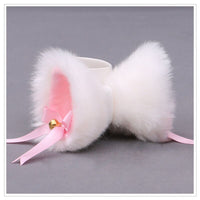 HKM-128147 Cat Ears Hairpin with Bells - Plush Anime Cosplay Hair Accessory in Gray and White