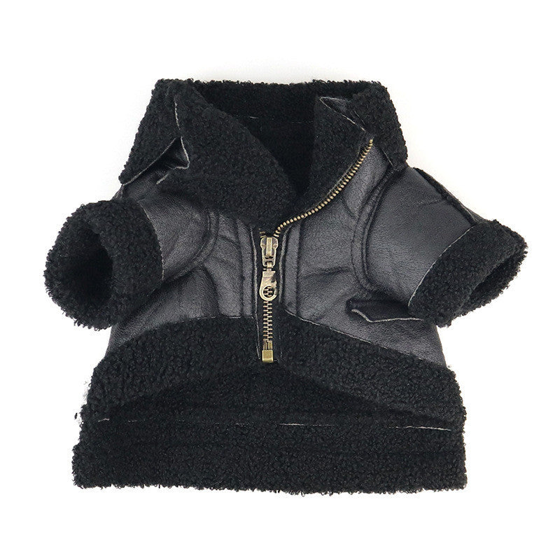HKM-406739 Punk Style Leather Sweater for Dogs in Black, Brown, and Coffee - Autumn and Winter Apparel for All Sizes