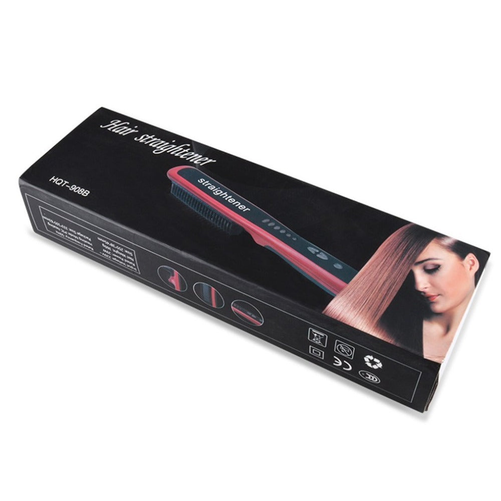 HKM-729171 Ceramic Hair Straightening Brush with Adjustable Temperature Control and Detangling Features