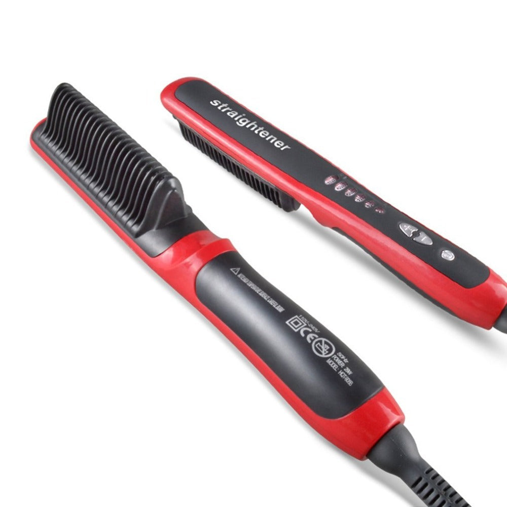 HKM-729171 Ceramic Hair Straightening Brush with Adjustable Temperature Control and Detangling Features