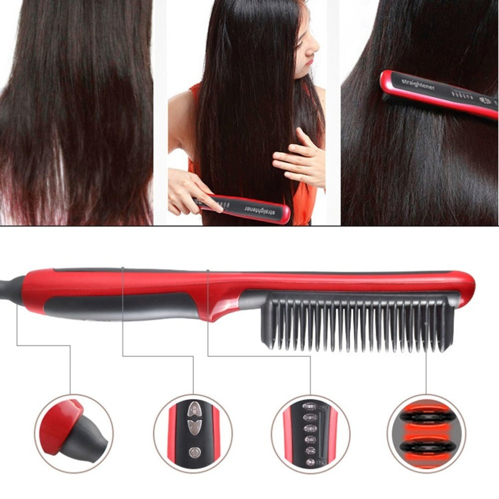 HKM-729171 Ceramic Hair Straightening Brush with Adjustable Temperature Control and Detangling Features