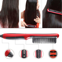 HKM-729171 Ceramic Hair Straightening Brush with Adjustable Temperature Control and Detangling Features