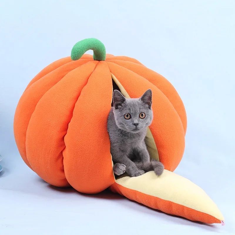 HKM-383955 Cozy Semi-Enclosed Cat Sleeping Bag Pumpkin Nest for Deep Winter Comfort - Available in Two Sizes