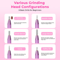 HKM-644435 Portable Electric Nail Drill Kit for Acrylic and Gel Nails, Lightweight Design with 6 Drill Bits and Sanding Bands