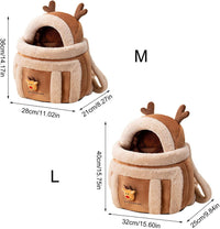 HKM-037843 Pet Carrier Backpack for Dogs - Winter Travel Bag with Plush Reindeer Design and Hand Warmers