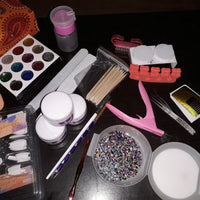 HKM-610515 Comprehensive Nail Tool Set with 12 Color Glitter and Essential Accessories
