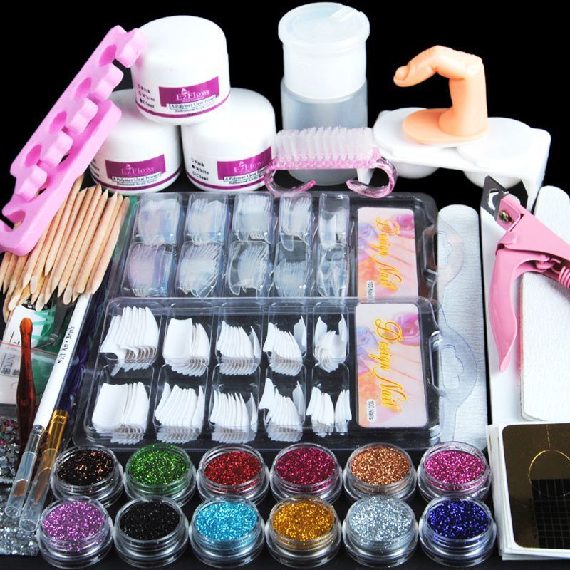 HKM-610515 Comprehensive Nail Tool Set with 12 Color Glitter and Essential Accessories