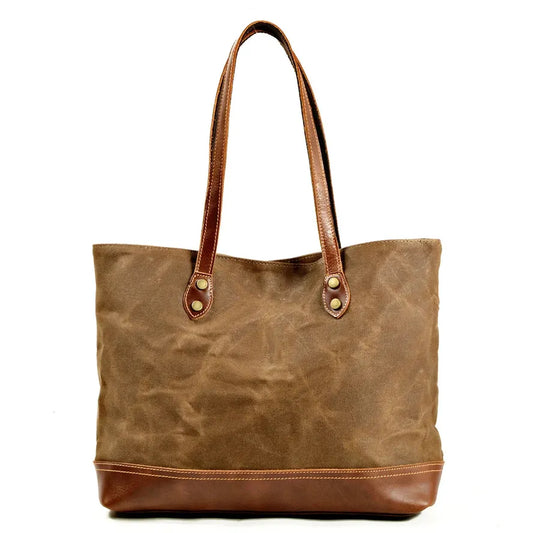 KTX-840467 Solid Colour Canvas and Genuine Leather Tote Bag for Women - 5 Stylish Options Available