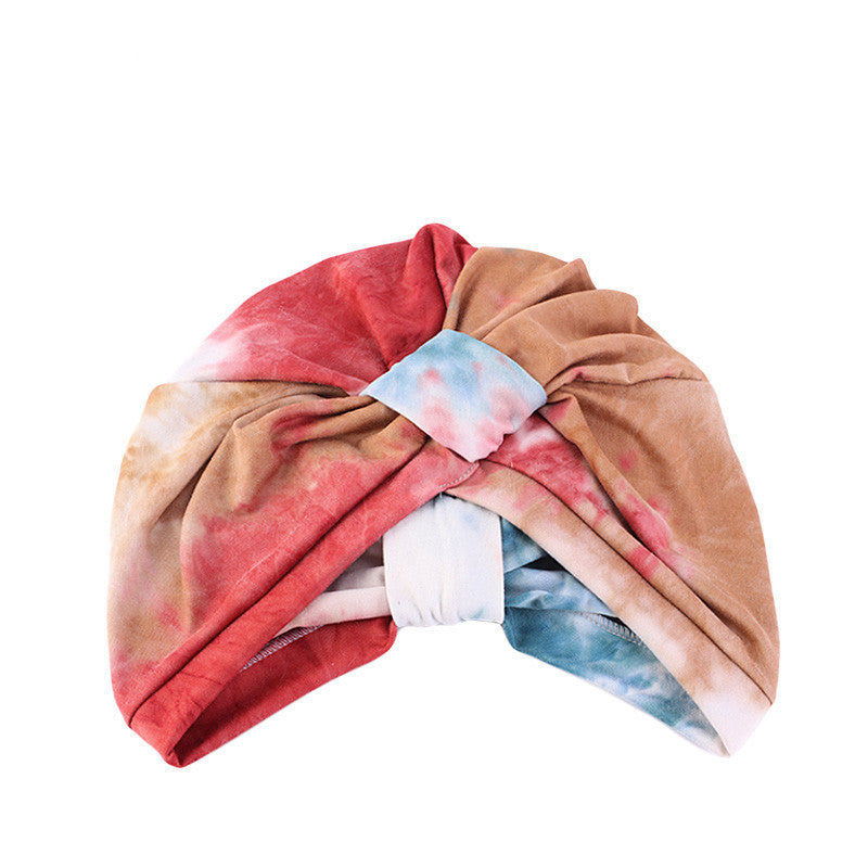 HKM-846739 Tie-Dyed Ethnic Style Turban Hat in Vibrant Colors for Women