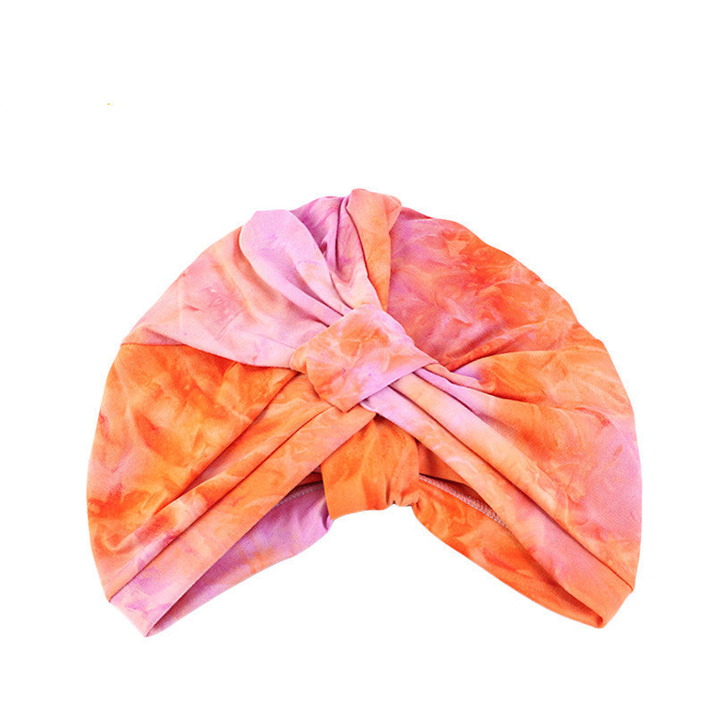 HKM-846739 Tie-Dyed Ethnic Style Turban Hat in Vibrant Colors for Women