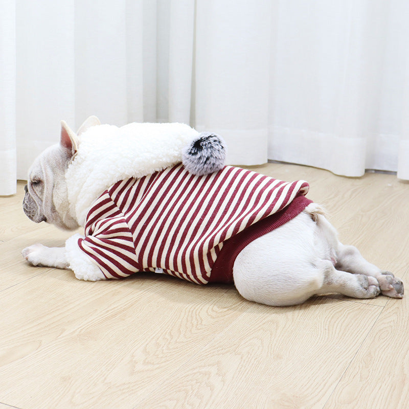 HKM-522323 Winter Ready Cotton Dog Hoodie in Red and Gray Stripes