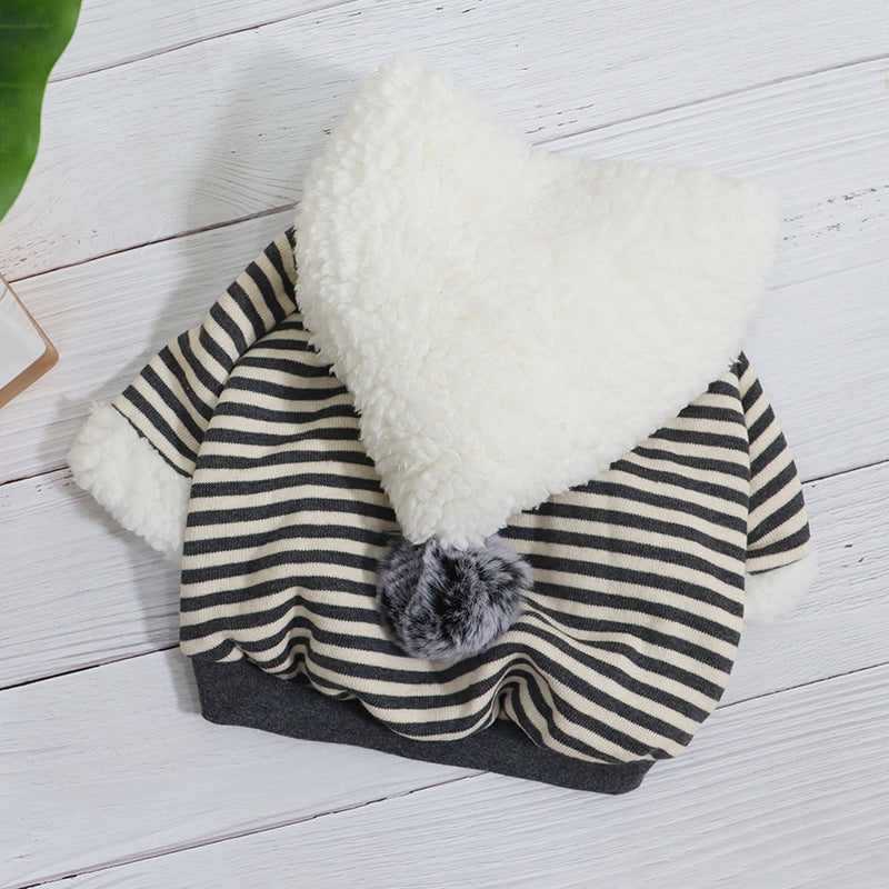 HKM-522323 Winter Ready Cotton Dog Hoodie in Red and Gray Stripes