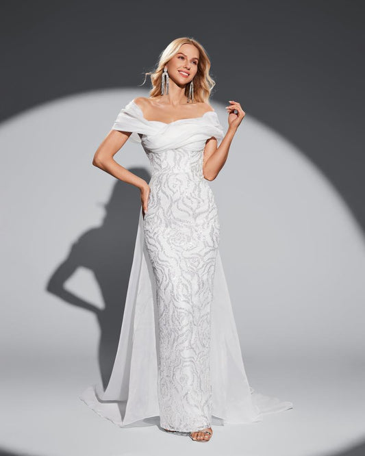 HKM-808339 Classic White Elegant Women's Dress, Style EZ25070