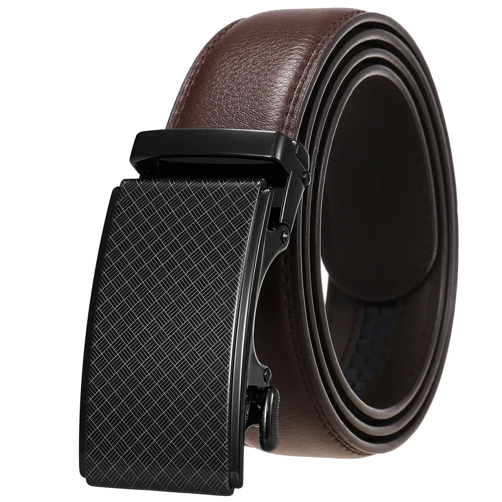 HKM-918163 Men's Leather Automatic Buckle Belt with Alloy Detail - Model LY36-24872-1