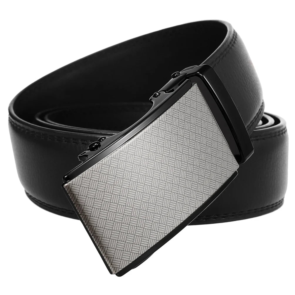 HKM-918163 Men's Leather Automatic Buckle Belt with Alloy Detail - Model LY36-24872-1