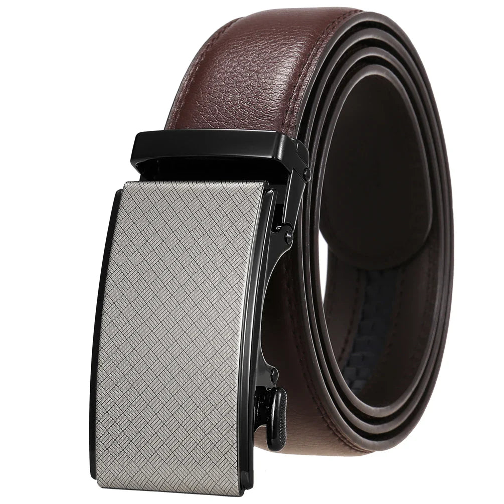 HKM-918163 Men's Leather Automatic Buckle Belt with Alloy Detail - Model LY36-24872-1