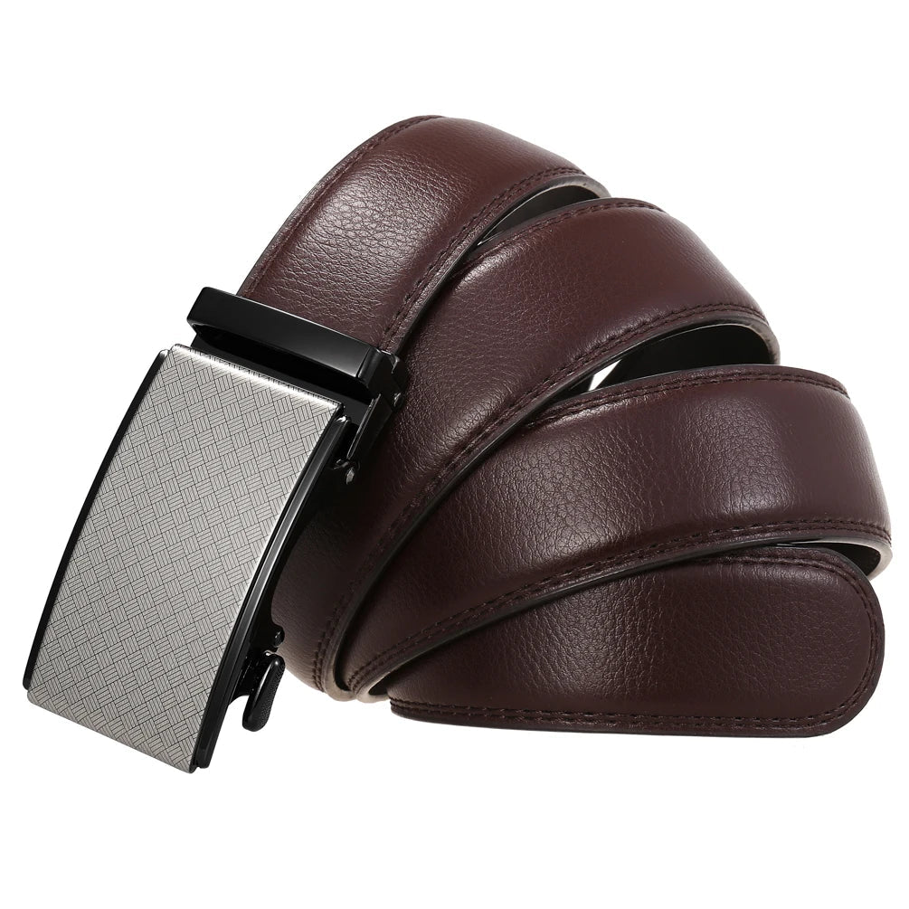 HKM-918163 Men's Leather Automatic Buckle Belt with Alloy Detail - Model LY36-24872-1