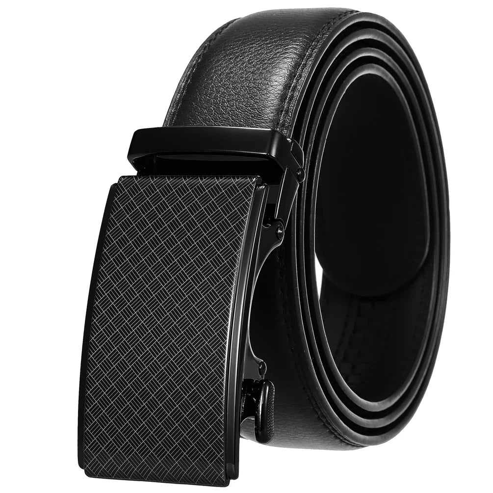 HKM-918163 Men's Leather Automatic Buckle Belt with Alloy Detail - Model LY36-24872-1