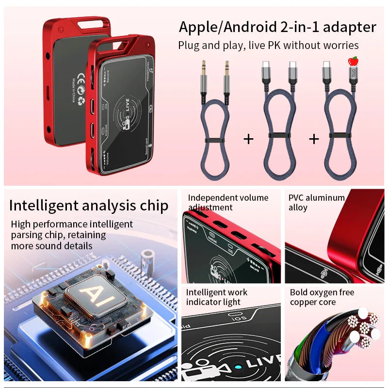 KTX-260691 2-in-1 Stereo Live Sound Card Converter for Mobile Devices with Charging and Microphone Streaming Adapter
