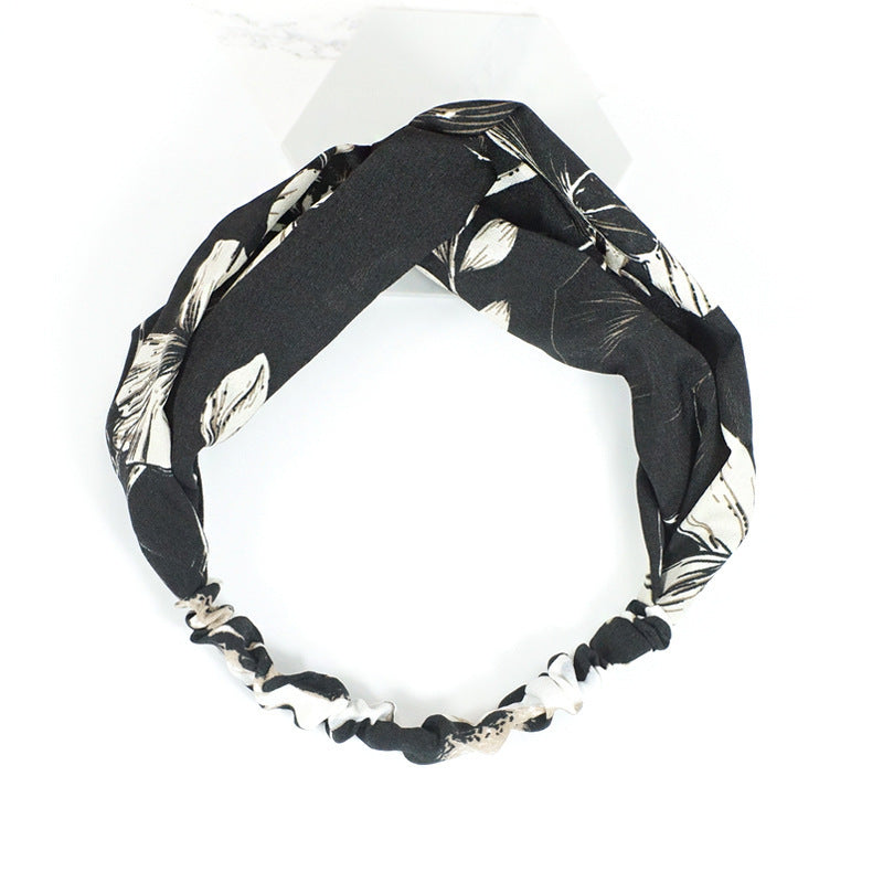 HKM-938451 Geometric Pattern Cloth Headband in Dark Tones for Versatile Styling